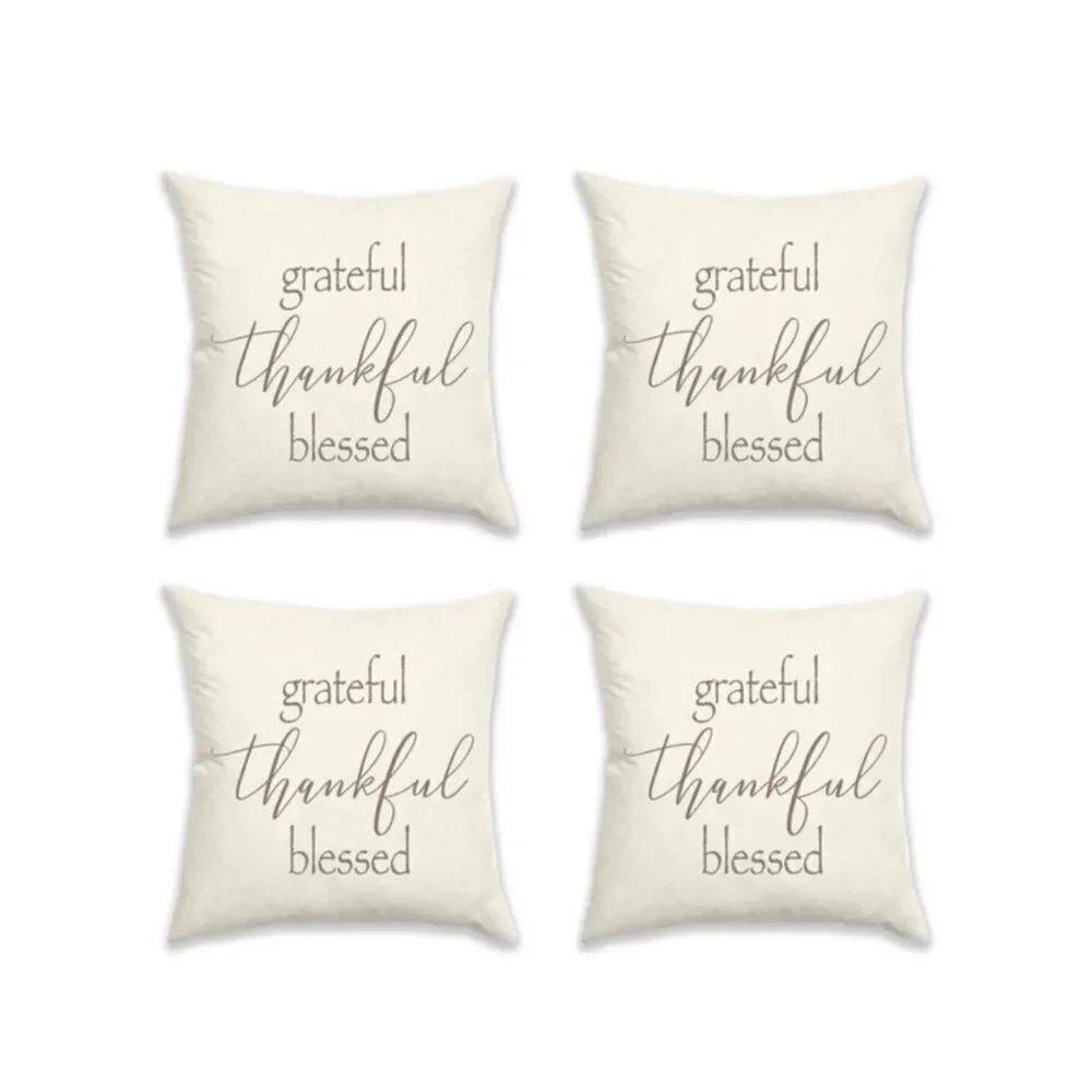 NWT 4 Grateful Thankful Blessed18×18 Ivory Brown Reversible Pillow Cushion Cover